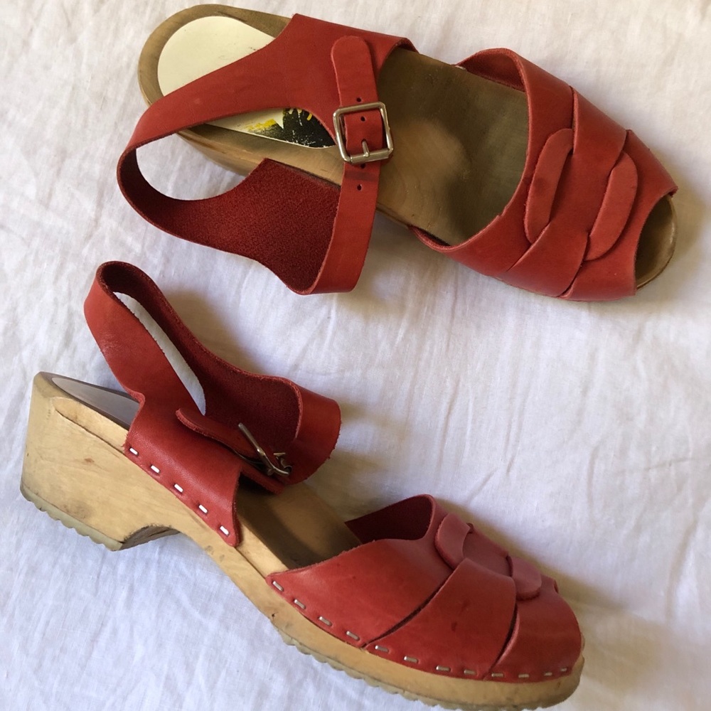 Swedish Hasbeens Red Leather Sandals